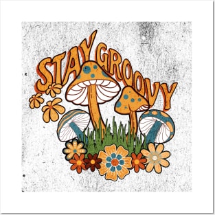 Stay Groovy 60s - Retro Mushrooms & Flowers Posters and Art